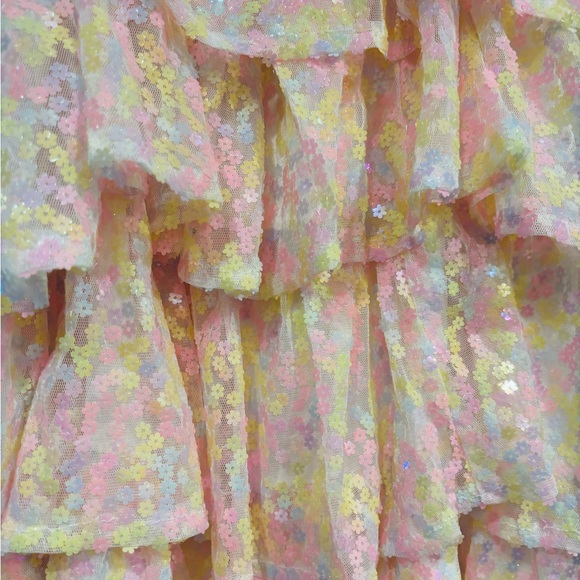 MABLE MARIAM MINI DRESS sequins ruffles sparkly size Small pink yellow pastel - Picture 4 of 15